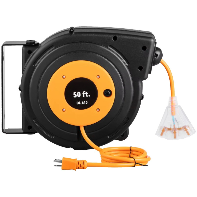 Outdoor Power Outlet Extension - Power Cord Reel 50ft 14AWG 3