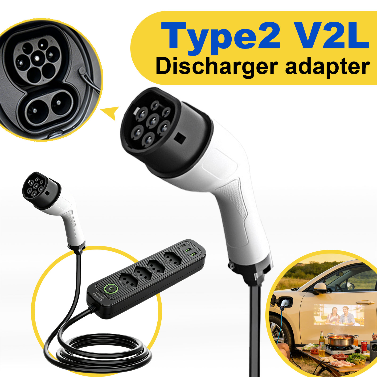 Type2 V2L Discharge Adapter 16 - Outdoor Power Outlet Extension 评论和价格